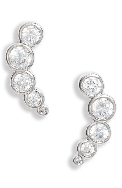 Nordstrom Cubic Zirconia Climber Earrings In Clear- Silver