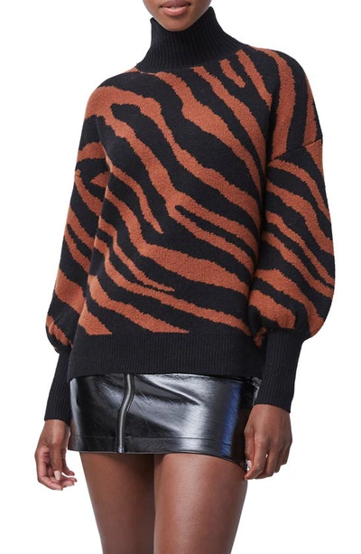 French Connection Tiger Jacquard Turtleneck Sweater In Black/casablanca