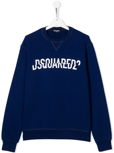 Dsquared2 Teen Logo-print Crew-neck Sweatshirt In Blue