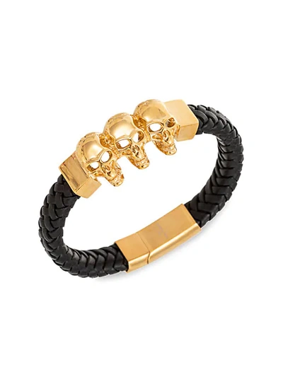 Eye Candy La Thomas Skull Goldtone & Leather Bracelet