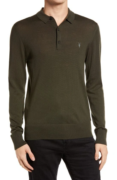 Allsaints Mode Merino Long Sleeve Polo In Green