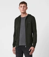 Allsaints Mode Merino Zip Hood In Moss Green