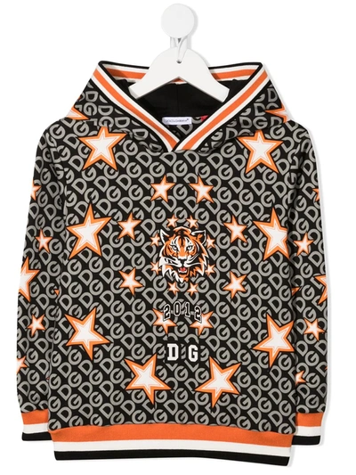 Dolce & Gabbana Kids' Jersey Hoodie With Tiger And Star Print In Stampa