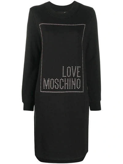 Love Moschino Studded Logo Sweatshirt Dress In Black