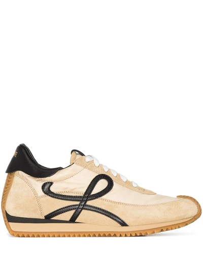 Loewe Flow Logo-appliquéd Shell, Leather And Suede Sneakers In Gold Black