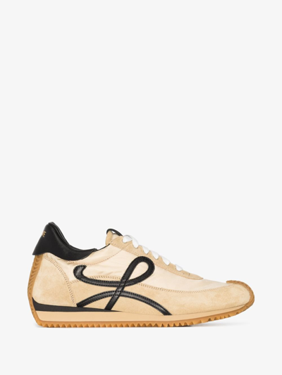 Loewe Flow Logo-appliquéd Shell, Leather And Suede Sneakers In Gold Black