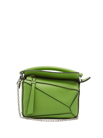 Loewe Nano Puzzle Leather Shoulder Bag In Green