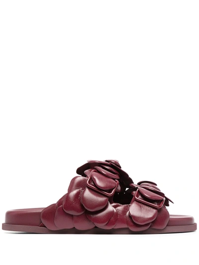 Valentino Garavani Atelier Petal-effect Leather Slides In Cherry