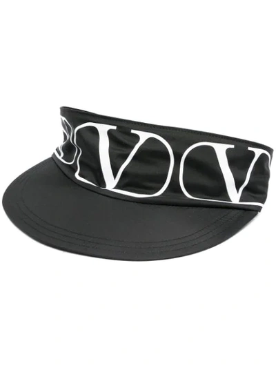 Valentino Garavani Lacquered Logo Silk Visor In Black