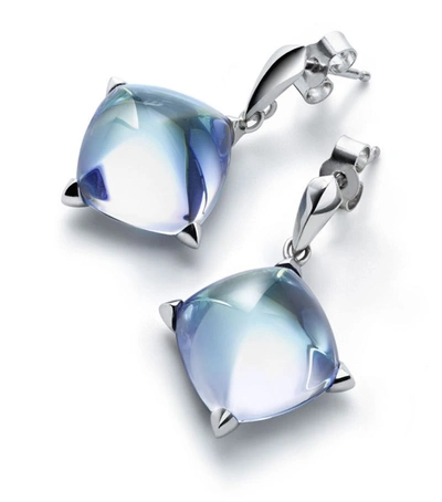 Baccarat Sterling Silver Medicis Aqua Mirror Earrings In White