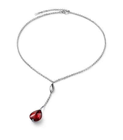 Baccarat Sterling Silver Fleurs De Psydelic Iridescent Red Drop Necklace In Multi