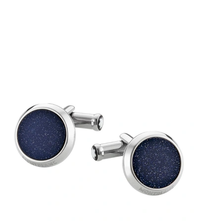 Montblanc Stainless Steel And Blue Goldstone Meisterstück Cufflinks In Silver