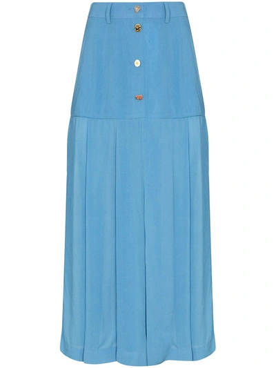 Rejina Pyo Women's Miller Button-detailed Pleated Viscose Midi Skirt In Blue