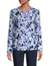 Karl Lagerfeld Floral Pleat-front Blouse In Blue White
