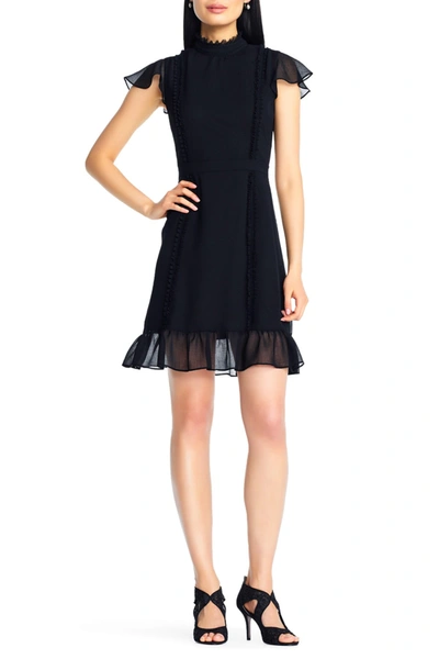 Adrianna Papell Textured Chiffon Ruffle Dress In Black