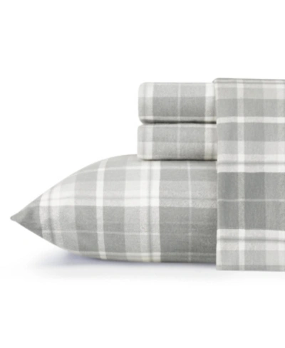 Laura Ashley Mulholland Plaid Medium Grey King Flannel Sheet Set Bedding