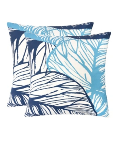 Homey Cozy Outdoor Nancy Leaf Set Of 2 Throw Pillows In Blue