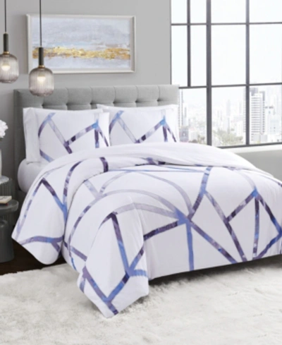 Vince Camuto Home Vince Camuto Obelis Metallic 3 Piece Comforter Set, Full/queen Bedding In Blue