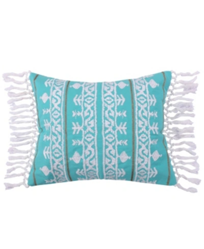 Levtex Deniza Fringe Embroidered Decorative Pillow, 14" X 18" In Teal