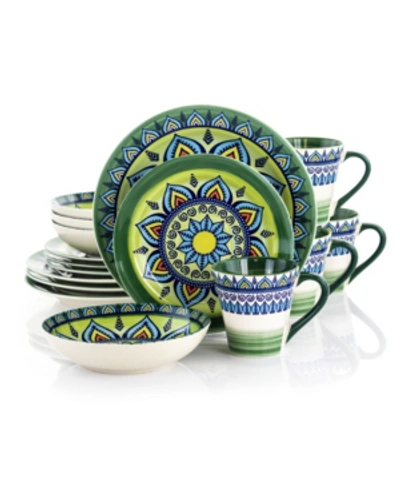 Elama Zen Mozaik 16 Piece Luxurious Stoneware Dinnerware Set In Green