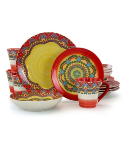 Elama Zen Mozaik 16 Piece Luxurious Stoneware Dinnerware Set In Red