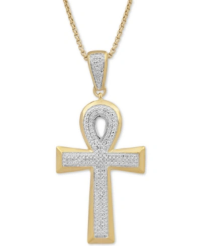 Macy's Men's Diamond Ankh 22" Pendant Necklace (1/2 Ct. T.w.) In 18k Gold-plated Sterling Silver In Gold Over Silver