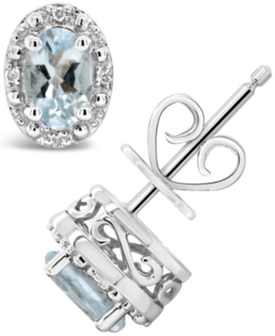 Macy's Aquamarine (3/4 Ct. T.w.) And Diamond Accent Stud Earrings In Sterling Silver