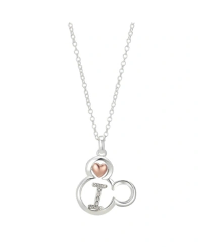 Disney Two-tone Mickey Mouse Initial Pendant Necklace In Fine Silver Plate In Two Tone Letter I