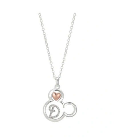 Disney Two-tone Mickey Mouse Initial Pendant Necklace In Fine Silver Plate In Two Tone Letter D