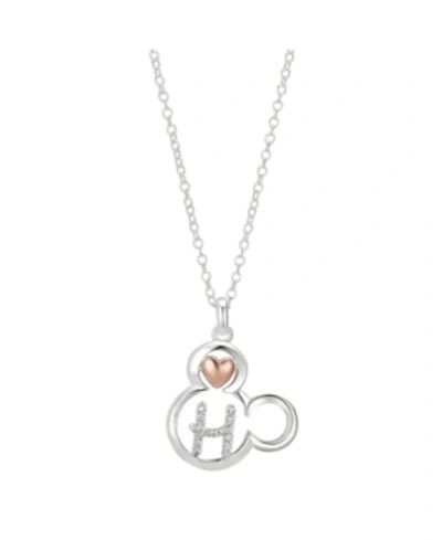 Disney Two-tone Mickey Mouse Initial Pendant Necklace In Fine Silver Plate In Two Tone Letter H