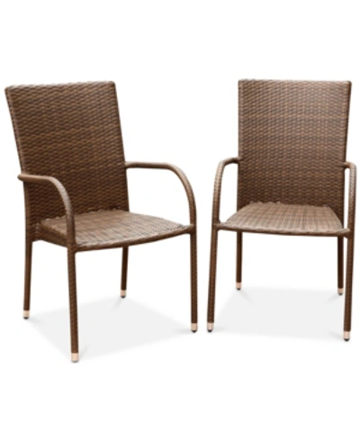 Abbyson Living Heather Outdoor Wicker Set Of 2 Dining Armchairs In Brown