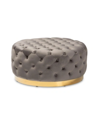 Baxton Studio Sasha Glam And Luxe Round Cocktail Ottoman In Gray