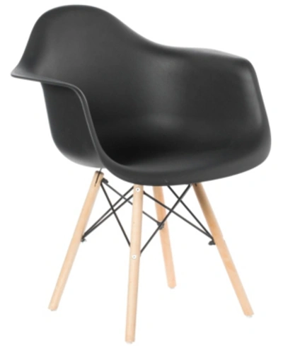 Bold Tones Mid-century Modern Style Plastic Shell Dining Arm Chair With Wooden Dowel Eiffel Legs In Black