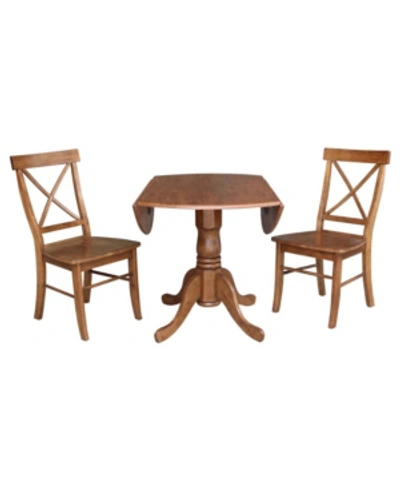 International Concepts Dual Drop Leaf Table With 2 X Back Chairs, Set Of 3 In Brown