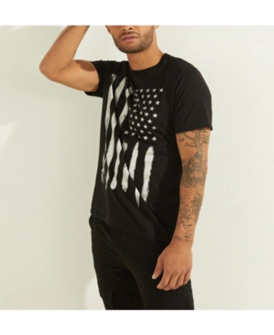 Guess Metallic Usa Flag Tee In Jet Black