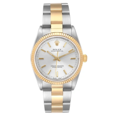 Rolex Oyster Perpetual Nondate Steel 18k Yellow Gold Mens Watch 14233 In Not Applicable