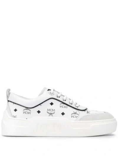 Mcm Logo-print Leather Sneakers In White