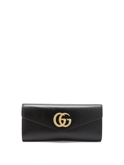 Gucci Broadway Leather Clutch With Double G In Black Leather