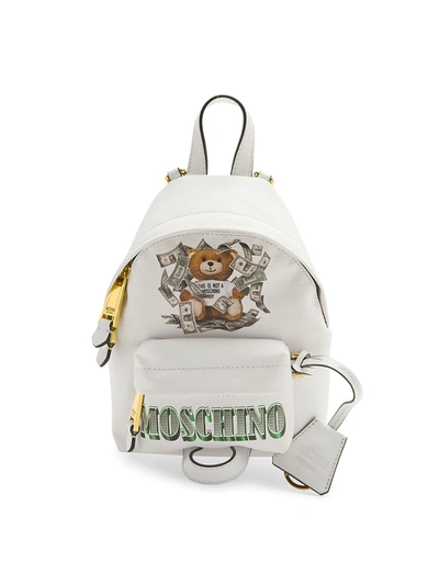 Moschino Mini Dollar Bear Backpack In White Multi