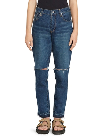 Sacai Mid-rise Straight-leg Distressed Jeans In Blue