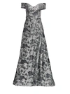 Rene Ruiz Collection Women's Off-the-shoulder Fil Coupé Sequin Ball Gown In Pewter