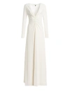 Halston V-neck Ruched Jersey Gown In Cream