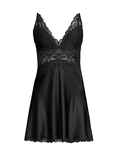 Josie Natori Natori Sleek Lace & Silk Chemise Nightgown In Black
