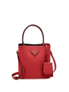Prada Women's Small Double Leather Bucket Bag In Red