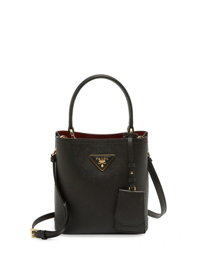 Prada Women's Small Double Leather Bucket Bag In Black