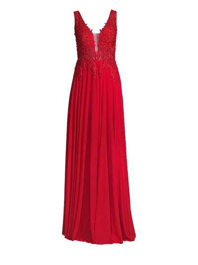 Basix Black Label Embellished Tulle Fit & Flare Gown In Red