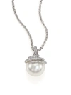 Mikimoto Women's Twist 11mm White Cultured South Sea Pearl, Diamond & 18k White Gold Pendant Necklace