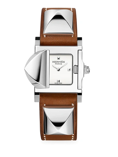 Hermes Médor 27mm Stainless Steel & Leather Strap Watch In Natural