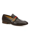 Gucci Men's Leather Loafer With Gg Web In Brown