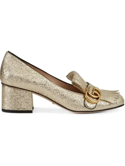 Gucci Marmont Leather Loafer Pumps In Metallic